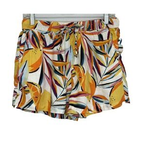 C&C California Linen Shorts Womens Sz Medium Tropical Print Elastic Waist Pocket